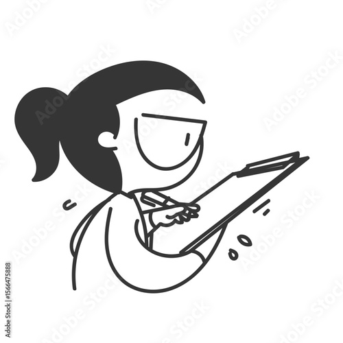 cute glasses  woman holding clipboard in doodle cartoon