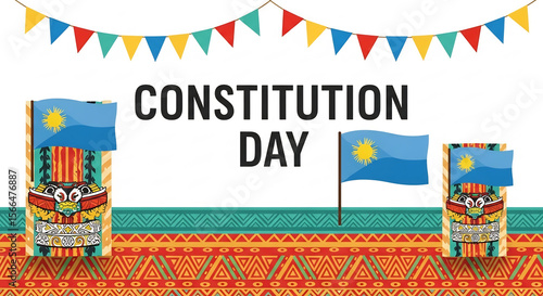 Palau Constitution Day Celebration with Flags and Traditional Patterns