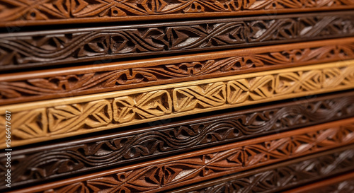 Palauan Storyboard Strips for Constitution Day Celebration, Traditional Wood Carving Art Background