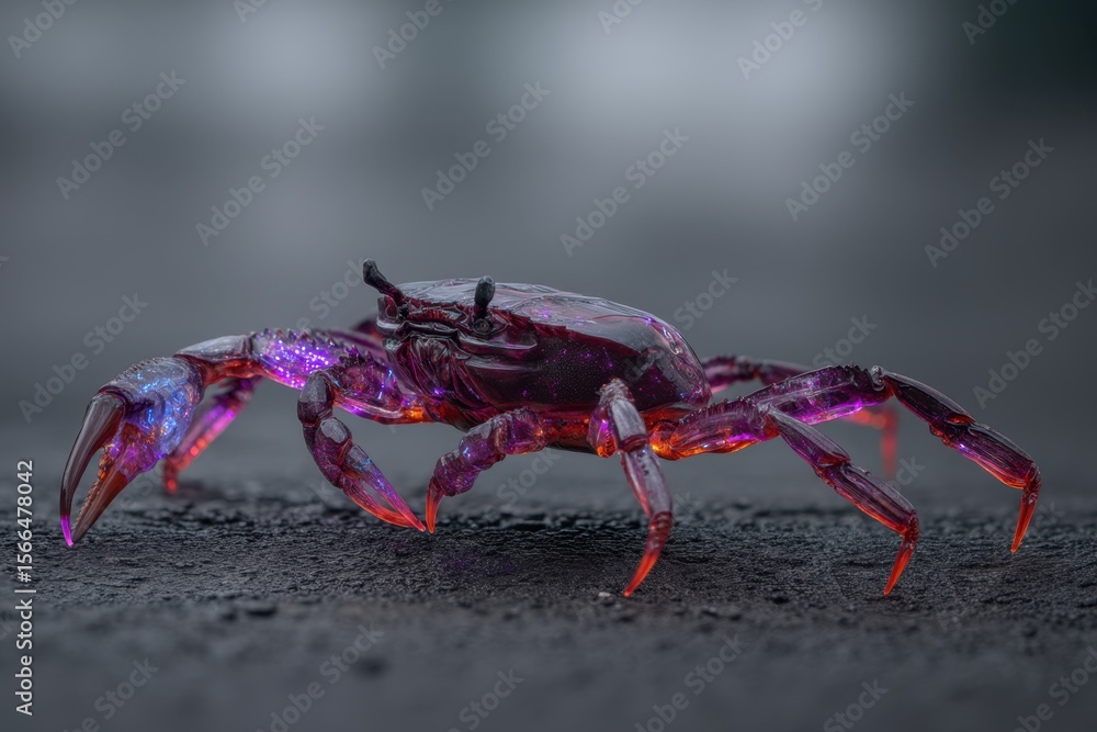 Fototapeta premium A purple and red crab on a black surface