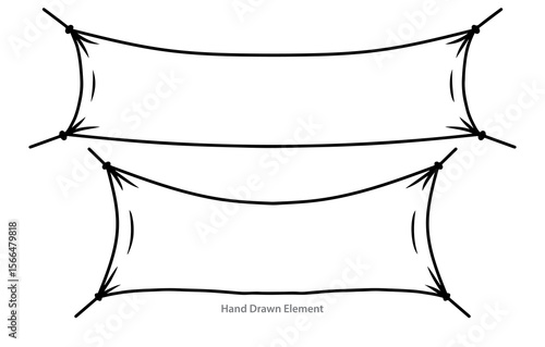 Black outline banner shape, symbol, design template, title placeholder, vector