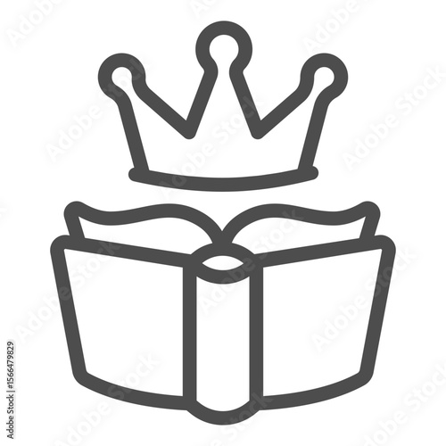 Crown and hardcover textbook line icon, book festival concept. Vector graphics. Adventures and stories for reading sign on white background, outline style icon for mobile or web design.