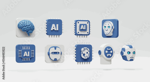 Futuristic AI Icons Representing Artificial Intelligence Technology And Neural Networks Innovation