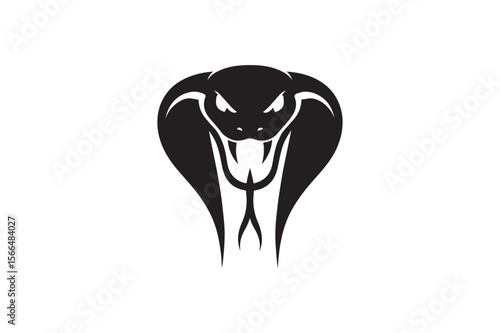 Aggressive Black Cobra Silhouette in White background