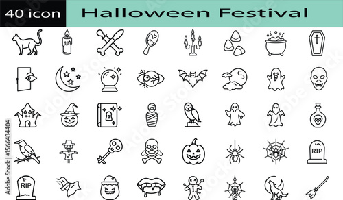 Spooky Halloween Icons Set with Ghosts, Pumpkins, and Magic, Halloween Ghost and Pumpkin Icon Pack, Scary Halloween Icons for Party Design, Witch, Monster, and Magic Icons Collection
