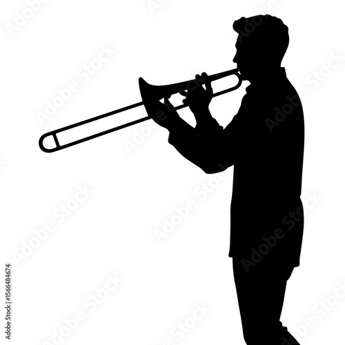 Silhouette of a man playing trombone in a musical performance  