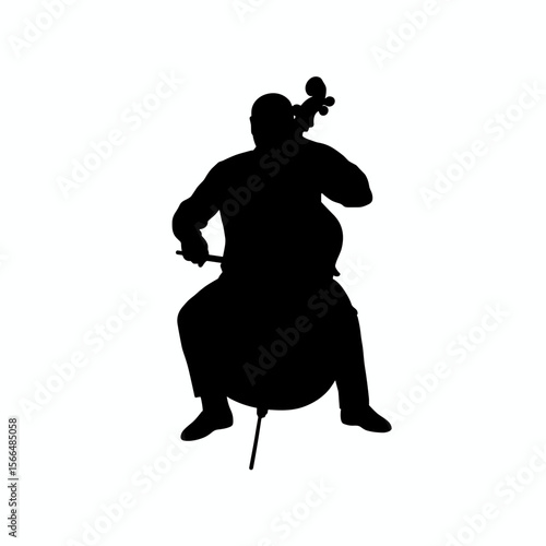 Silhouette of a cellist playing music while seated  