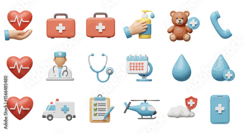 Collection of Medical and Healthcare Icons Representing Emergency Services and Patient Care in a Modern Style