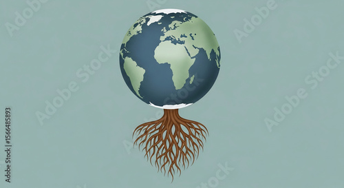 World Population Day Illustration: Earth Globe Supported by Tree Roots, Symbolizing Growth and Sustainability