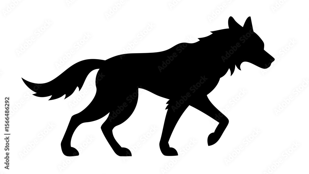 Naklejka premium A black silhouette of a wolf stands out on a white background, highlighting its shape and presence. 