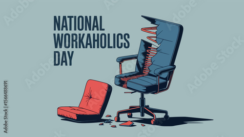 National Workaholics Day Office Chair Illustration