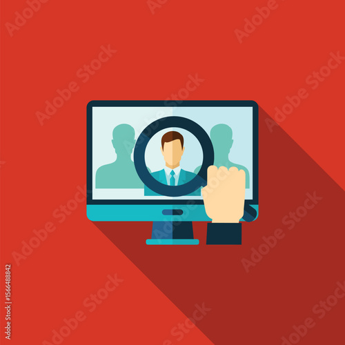 Online Recruitment and Candidate Search Concept with Magnifying Glass on Monitor
