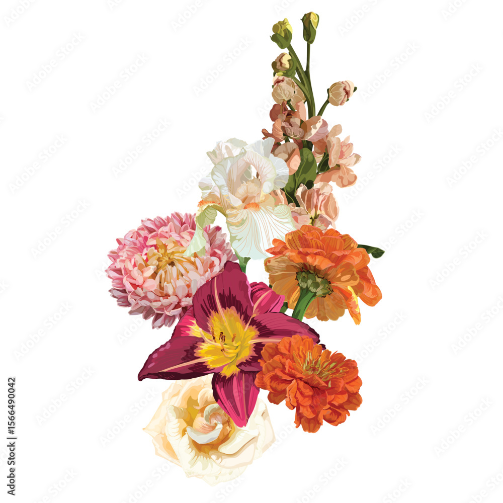 Fototapeta premium Garden flowers bouquet vector design. 