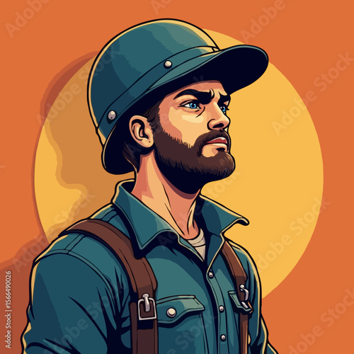 Rugged farmer with hat, agricultural worker, farm portrait, farming illustration, farmer sketch, rural art, farm design, agricultural lifestyle, farmer drawing, rural portrait, hardworking farmer.