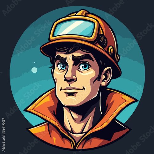 Hardy miner with helmet, underground worker, mining expert, industrial portrait, mining gear, rugged illustration, miner sketch, industrial art, mining lifestyle, underground design, miner drawing, to