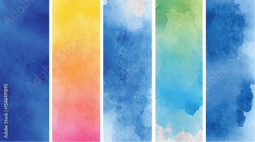set of Blue strokes of gouache paint brush Abstract brush strokes and splash watercolor on white background.
