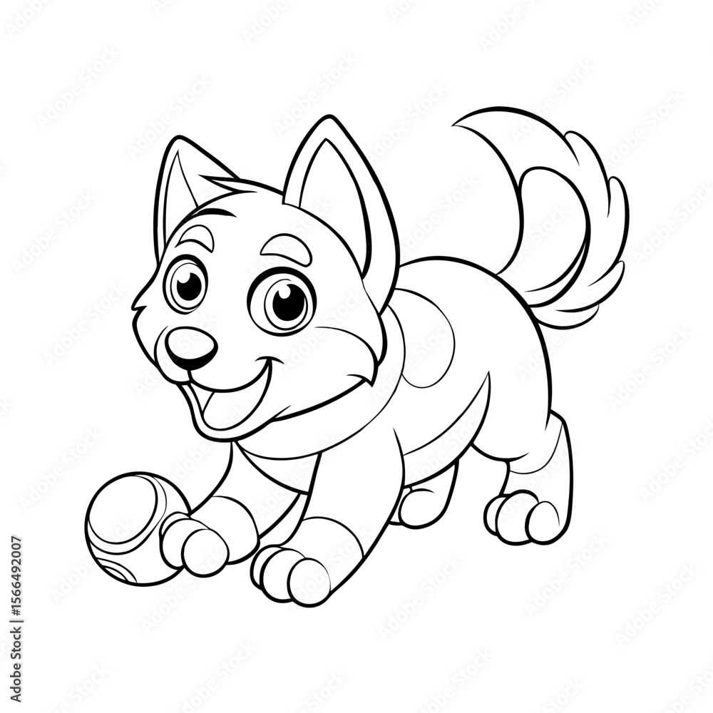 Fototapeta premium Adorable Puppy Chasing Its Tail Coloring Page