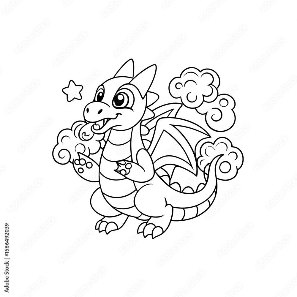 Cheerful Dragon Blowing Smoke Rings with Stars Coloring Page Cheerful Dragon Blowing Smoke Rings with Stars Coloring Page