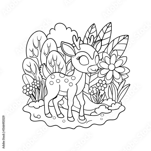Baby Deer Standing by a Stream Coloring Page
