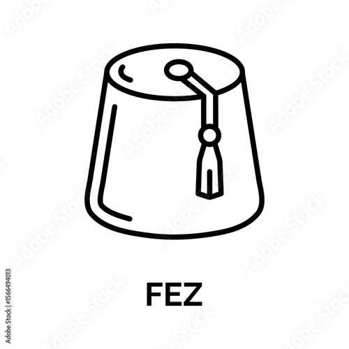 Black Line Art Illustration of a Fez Hat with Tassel