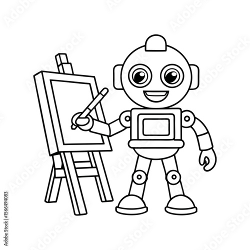 Friendly Robot Painting a Picture with a Paintbrush Coloring Page