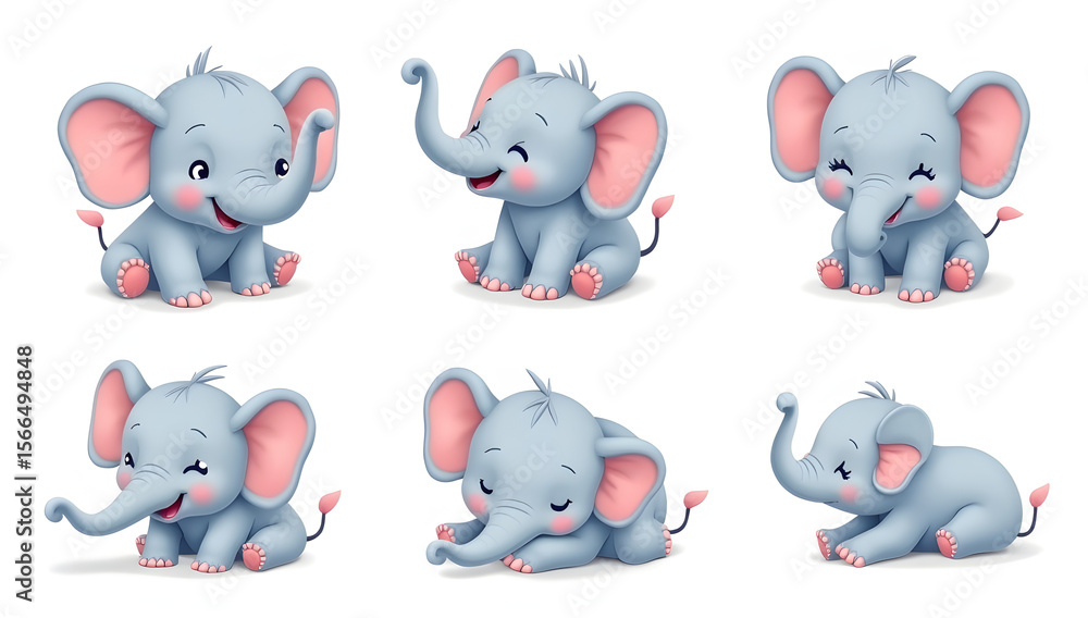 Fototapeta premium Elephant Expressions Set Cartoon Vector