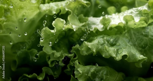 Fresh lettuce in drops of water. Shot on super slow motion camera 1000 fps.
