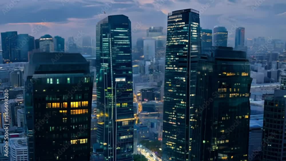 Crowded city with lights turning on and off at night Crowded city with lights turning on and off at night