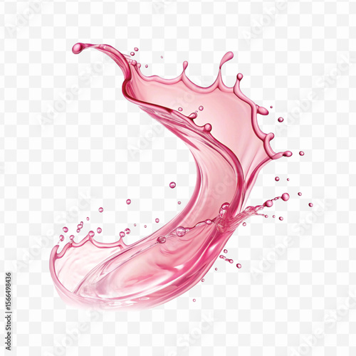 realistic 3d  smooth liquid pink water splash in curve style isolated on transparent background