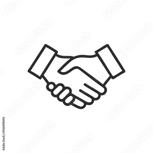 Handshake vector illustration depicting a business deal, partnership agreement, or teamwork concept with people shaking hands a minimalist clean line art black and white vector illustration icon