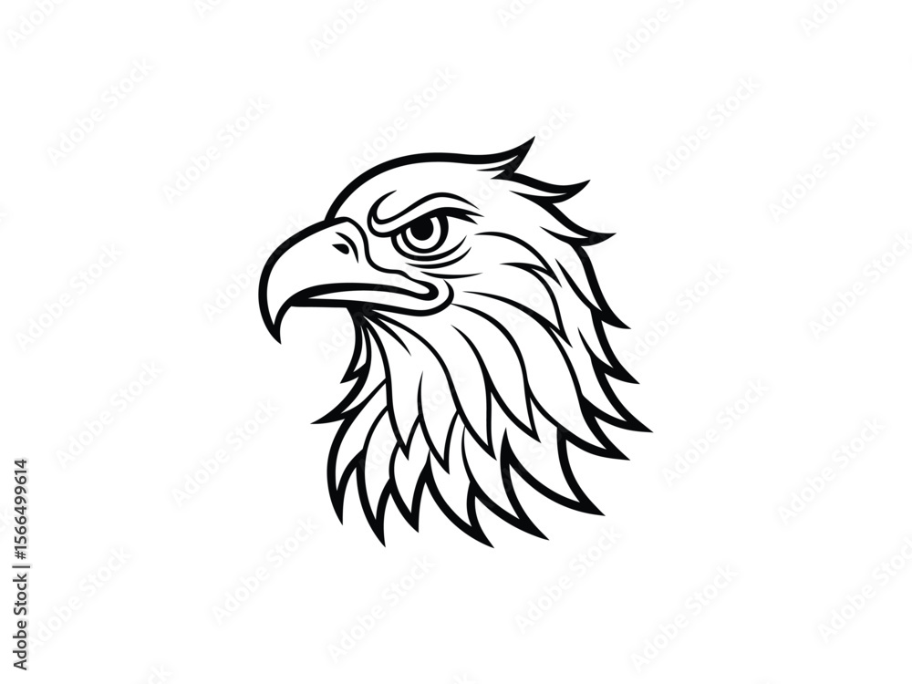 Obraz premium Fierce Bald Eagle Mascot Logo Vector Aggressive Animal Head Emblem for Sports, Esports, Tattoo, Team Branding, Monochrome Line Art Design