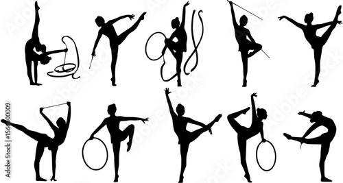 gymnastics athlete silhouette set. Rhythmic gymnastics
