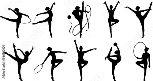 gymnastics athlete silhouette set. Rhythmic gymnastics
