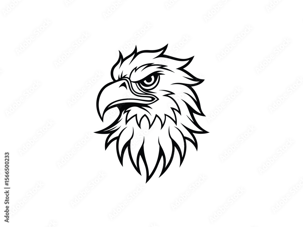 Obraz premium Fierce Bald Eagle Mascot Logo Vector Aggressive Animal Head Emblem for Sports, Esports, Tattoo, Team Branding, Monochrome Line Art Design