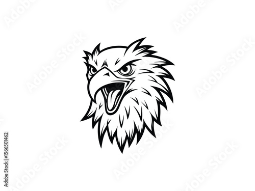 Fierce Bald Eagle Mascot Logo Vector Aggressive Animal Head Emblem for Sports, Esports, Tattoo, Team Branding, Monochrome Line Art Design

