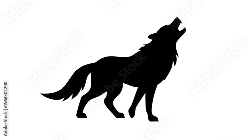 A black silhouette of a wolf howling against a plain background, capturing the essence of wilderness and solitude.  