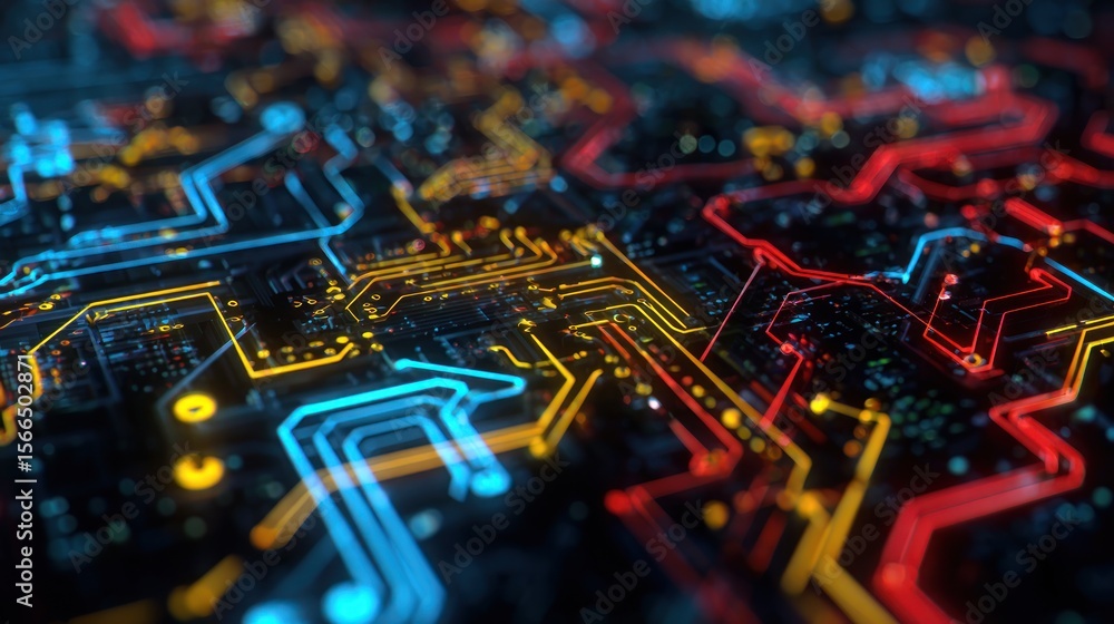 Abstract Circuit Board: Neon Glowing Lines and Technology Abstract Circuit Board: Neon Glowing Lines and Technology