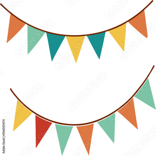 A vector of string of handmade cut paper flags white background Art & Illustration