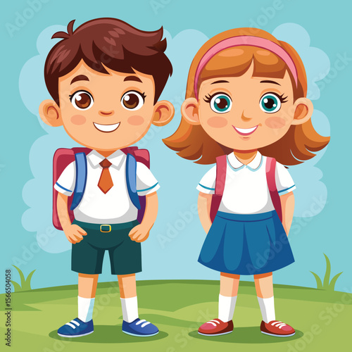 Smiling students in school uniforms, ready for the day