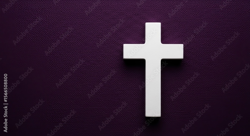 Fototapeta premium White Cross on Dark Purple Textured Background.