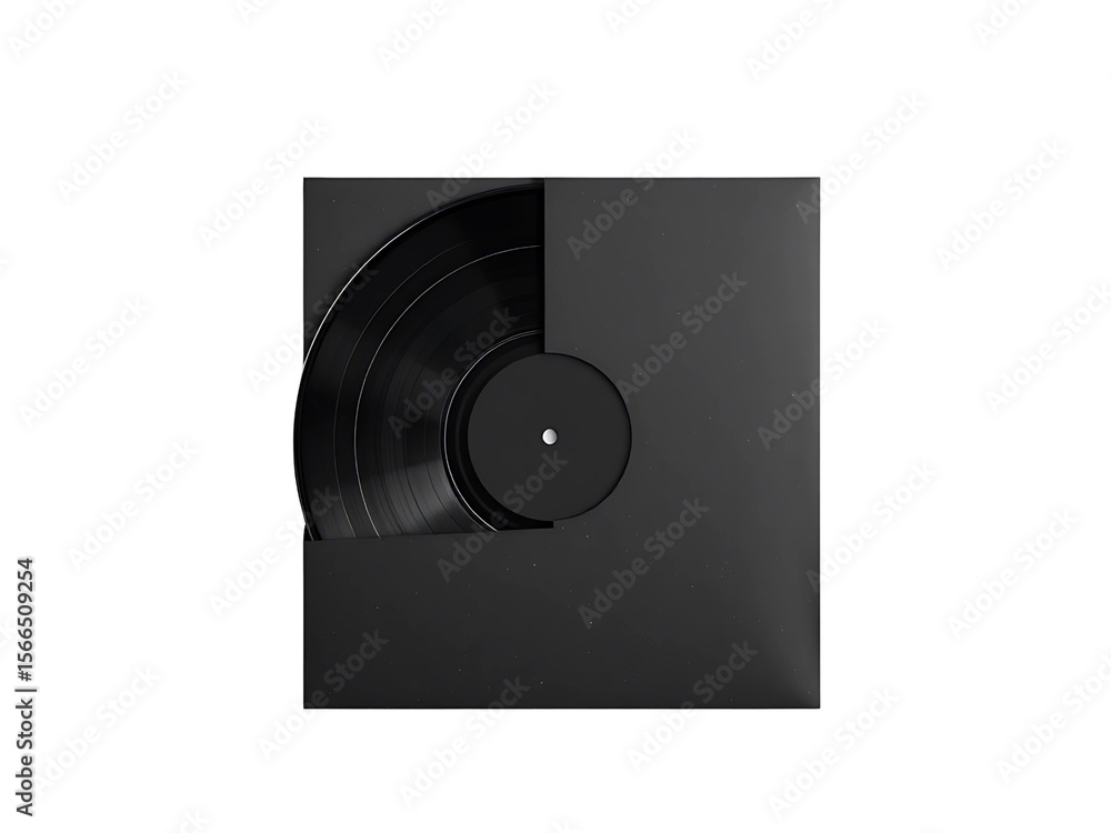 Obraz premium Top View Black Vinyl Record in Sleeve - Music Industry Branding - Album Artwork Presentation Isolated transparent background