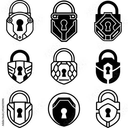 A beautiful assortment of sci-fi artifact silhouettes, where each lock is a mysterious and valuable in-world item
