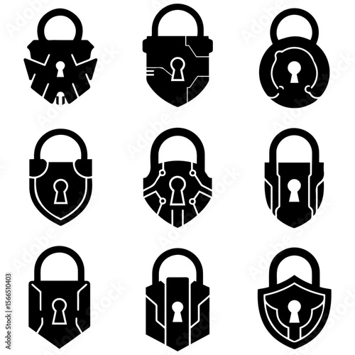 A beautiful assortment of mechanical lock illustrations is available for projects with a steampunk or industrial-futurism theme