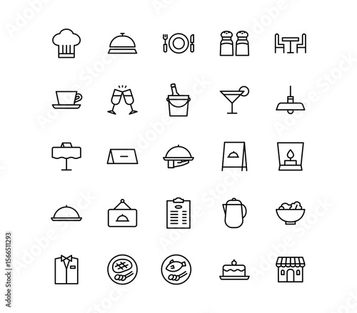 Lineal Restaurant icons set 