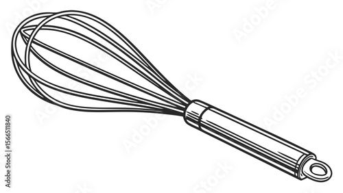 Classic Metal Whisk Isolated on White Background Vector Illustration