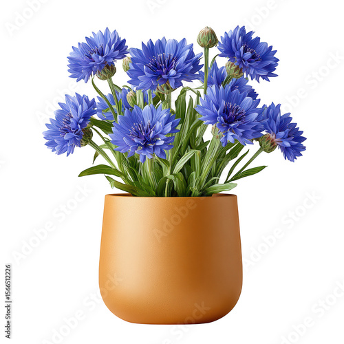 Beautiful Centaurea Flowers in a Bronze Pot for Elegant Home Decor Enhancements