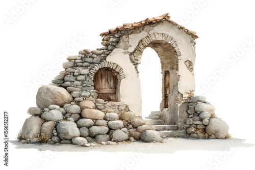 PNG Ancient stone ruins with arched entrance and weathered rocks