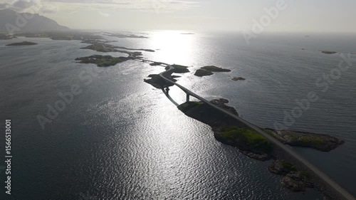 Sunrise aerial view of the Atlantic Ocean road (Atlanterhavsveien), Norway.