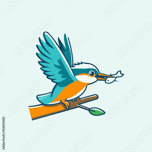 A Bird Catching Fish with Vector Design