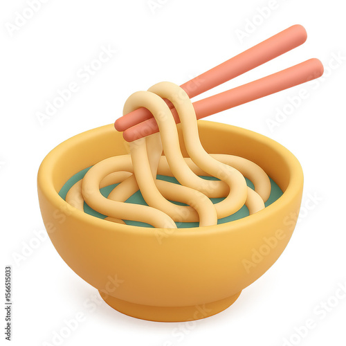 Cartoonish Noodles in a Bowl with Chopsticks.